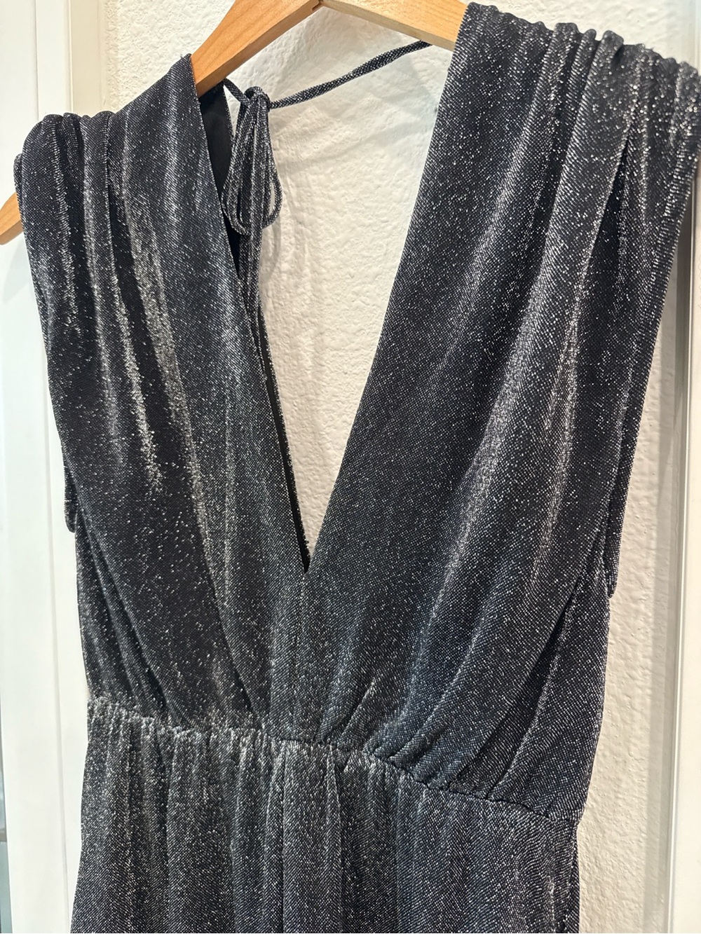 Buy Together Metallic Shimmer Wide Leg Jumpsuit Black Silver Evening - Picture 3 of 5